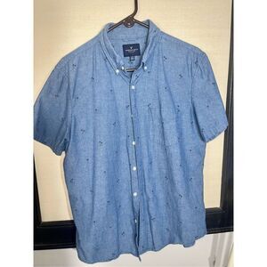 American Eagle Blue Button Up Palm Trees